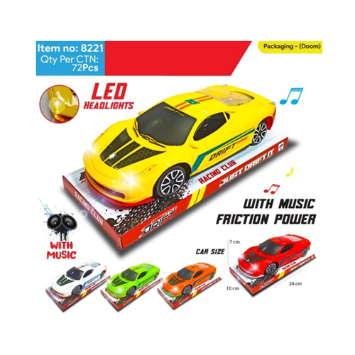 8221 Friction Car With Light And Music - Size: Various Available