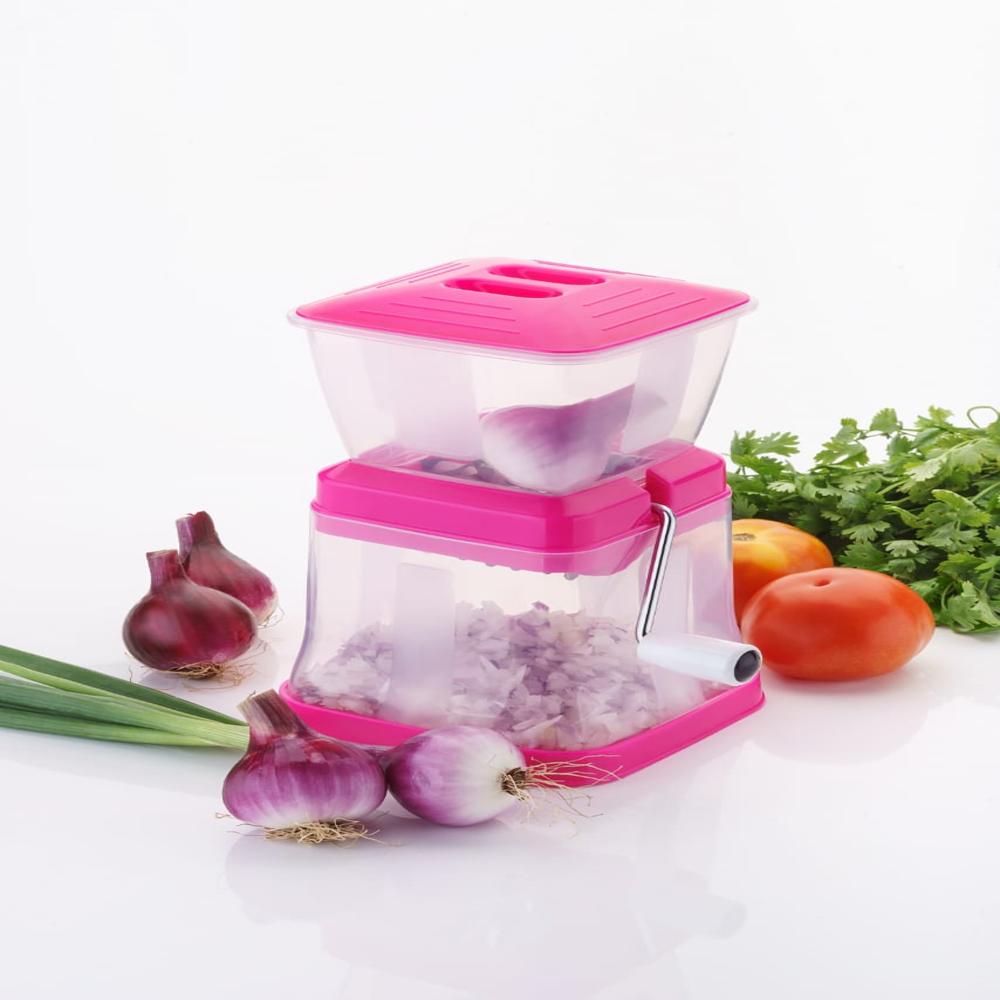 Big Onion Chopper - Stainless Steel Blade, Plastic Handle, Standard Design, Square Shape | Available in Pink, Green, Yellow, Red