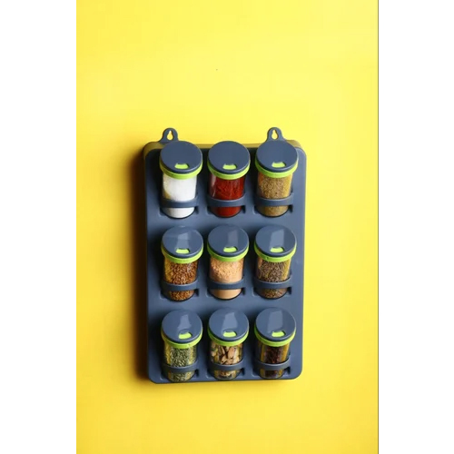 Plastic Spice Rack Wall Mounted 9 In 1 - Color: Blue