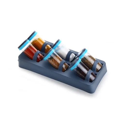 Plastic Spice Rack Wall Mounted 6 In 1 - Color: Blue