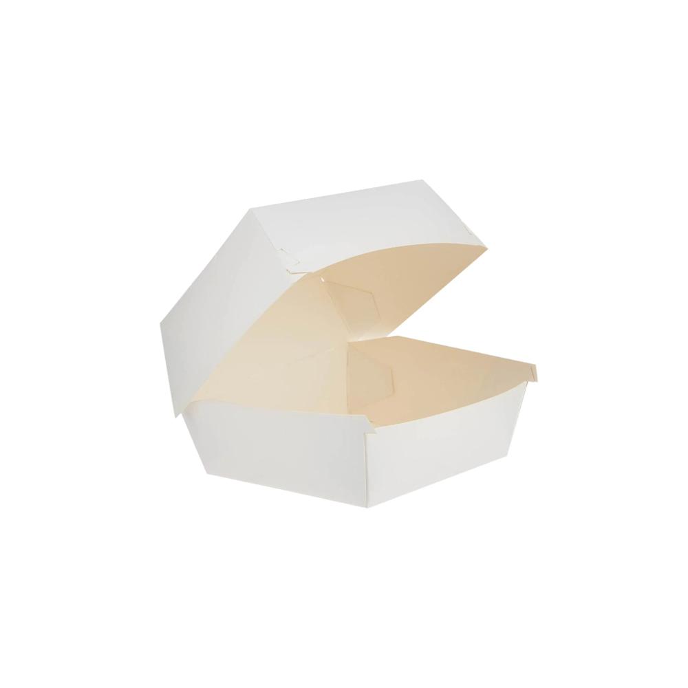 White Paper Burger Clam - 11 X 11.6 X 8.6 Cm | 100% Paper Material, Glossy Laymination, Red/white Plaid/star Print, Locking Closure