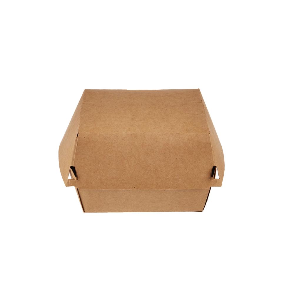Kraft Paper Burger Clam - 10.6 X 10.6 X 6.9 Cm , 100% Paper Material, Stylish Red/white Plaid/star Print, Nesting Design For Space-efficiency