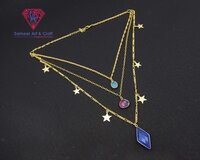 Natural Gemstone With 18K Gold Plated Three Layer Handmade Fashionable Star Charm Necklace