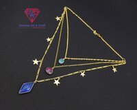 Natural Gemstone With 18K Gold Plated Three Layer Handmade Fashionable Star Charm Necklace