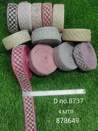 Dimond Lace - Net & Other Material, Multi-color, Straight Embroidered Design | Featuring Gold Sequenced Jari And Stone Embellishments