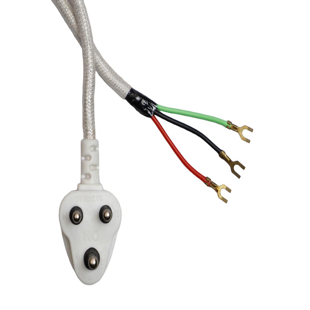 Universal 3 Core Flexible Braided Power Cable - 3 Yards, Cotton Covered Heat Resistant, 240 Volt, White Pvc Jacket, Fits All Steam And Dry Irons