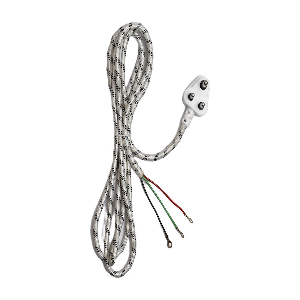 Universal 3 Core Flexible Braided Power Cable - 3 Yards, Cotton Covered Heat Resistant, 240 Volt, White Pvc Jacket, Fits All Steam And Dry Irons