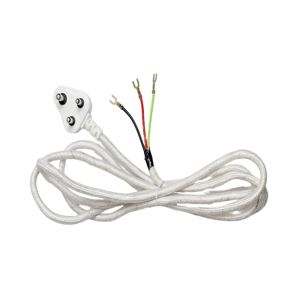 Universal 3 Core Flexible Braided Power Cable - 3 Yards, Cotton Covered Heat Resistant, 240 Volt, White Pvc Jacket, Fits All Steam And Dry Irons