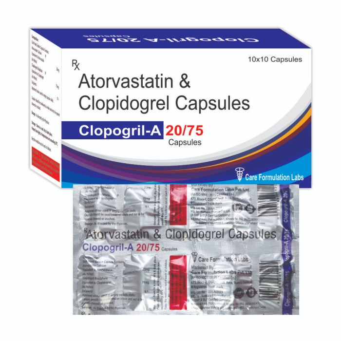 Atorvastatin Calcium IP Equivalent to Atorvastatin 20mg (As Pellets) +Clopidogrel Bisulphate IP Equivalent to Clopidogrel (As Pellets) Capsule