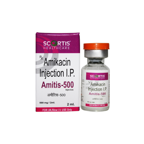 Amitis - Amikacin Sulphate 500mg Injection with Methyl & Propyl Parabens | Liquid Form, Usage as per Guidelines, Store in Dry & Cool Place