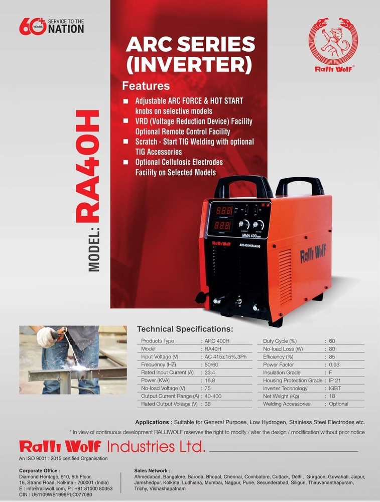 Ralli Wolf Welding Machine Arc Series Inverter (Ra40h) - Feature: High Performance