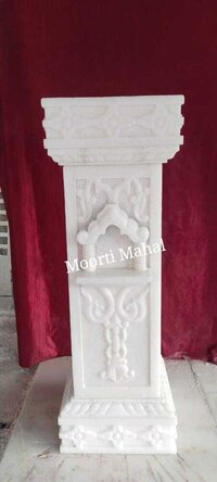 Marble Tulsi Stand - White Polished Marble, Customizable Size, Handmade Square Design | Ideal For Home Or Temple Tulsi Plant Display