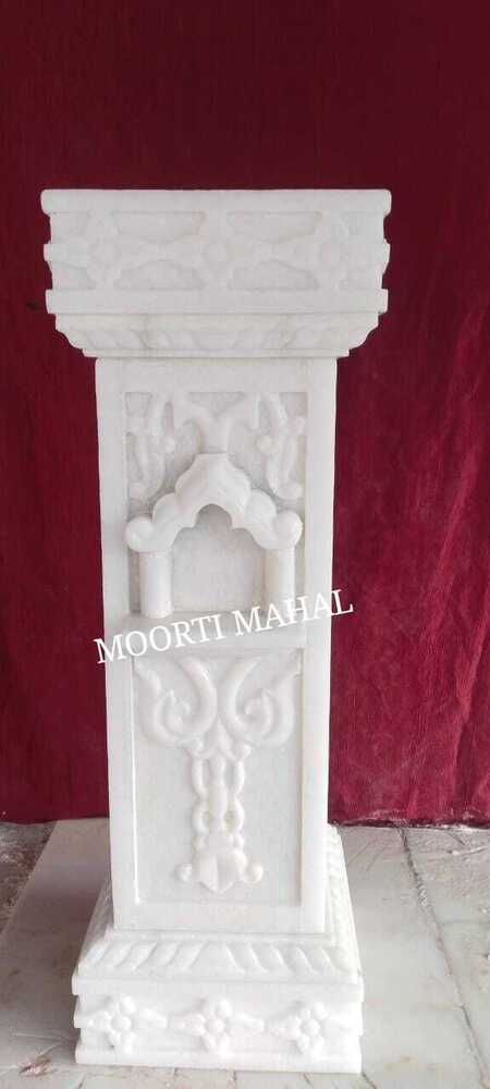 Marble Tulsi Stand - White Polished Marble, Customizable Size, Handmade Square Design | Ideal For Home Or Temple Tulsi Plant Display