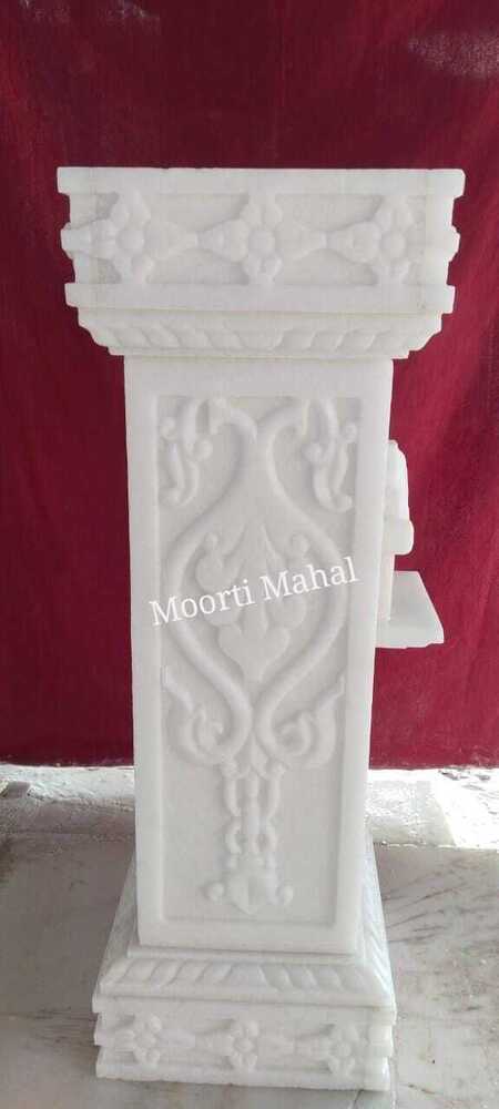 Marble Tulsi Stand - White Polished Marble, Customizable Size, Handmade Square Design | Ideal For Home Or Temple Tulsi Plant Display