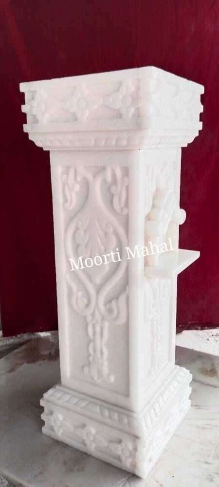 Marble Tulsi Stand - White Polished Marble, Customizable Size, Handmade Square Design | Ideal For Home Or Temple Tulsi Plant Display