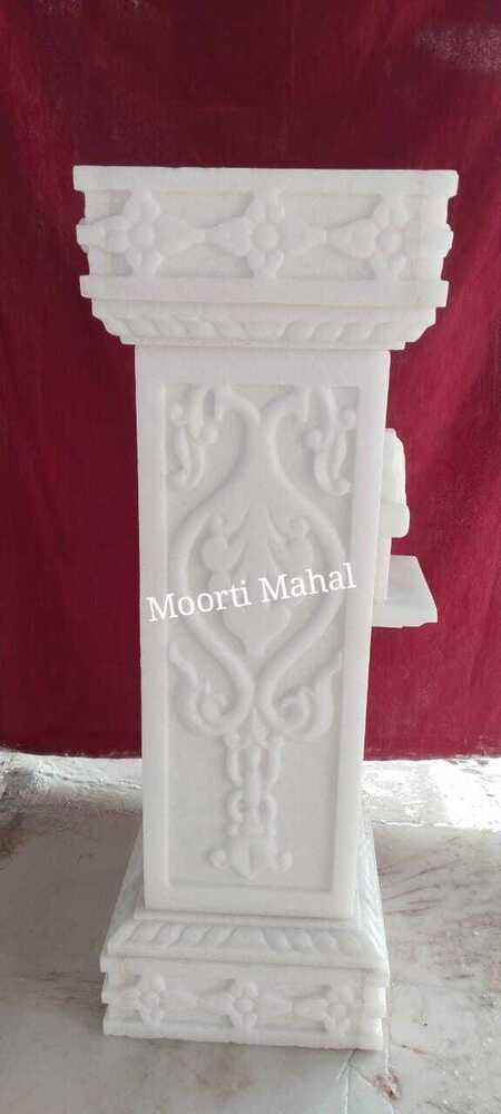 Marble Tulsi Stand - White Polished Marble, Customizable Size, Handmade Square Design | Ideal For Home Or Temple Tulsi Plant Display