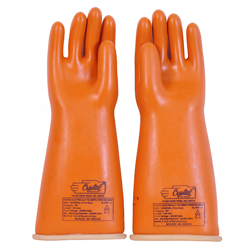 Electrical Insulating Orange Rubber Hand Gloves - Design: Plain