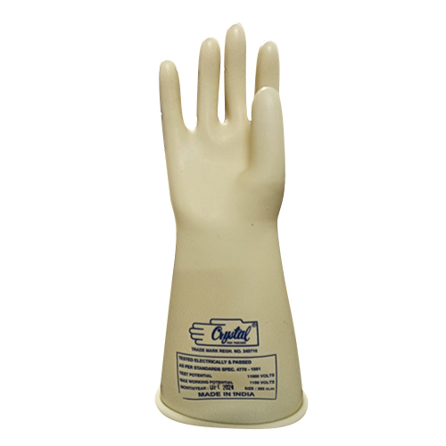 Electrical Insulating White Rubber Hand Gloves - Design: Solid