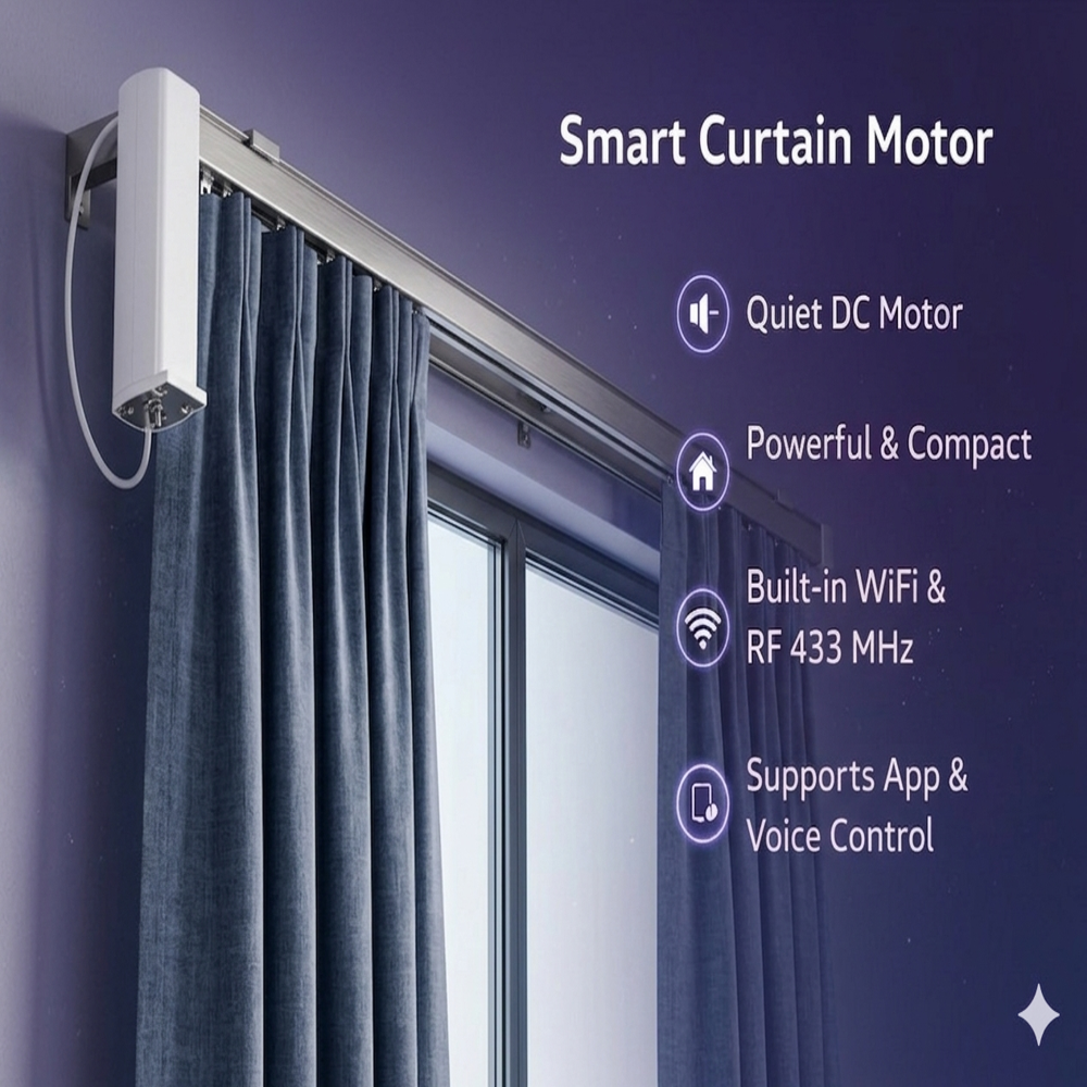 Smart Curtain Motor - High-pressure, 50 Hertz, Single-phase, 220-240 Volt | Totally Enclosed Design, Stylish White Color