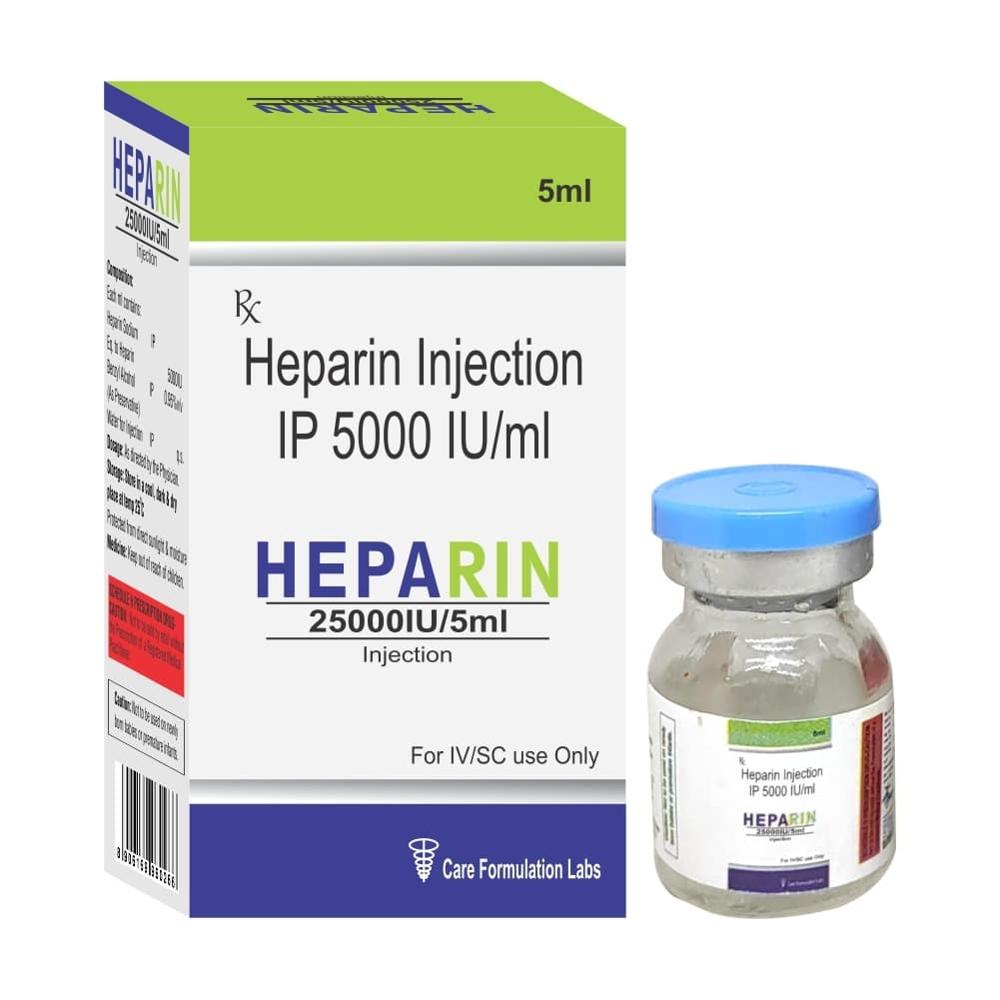 Heparin sodium IP 5000IU (25000IU/5ml) benzyl alcohol 0.95 % v/v Injection