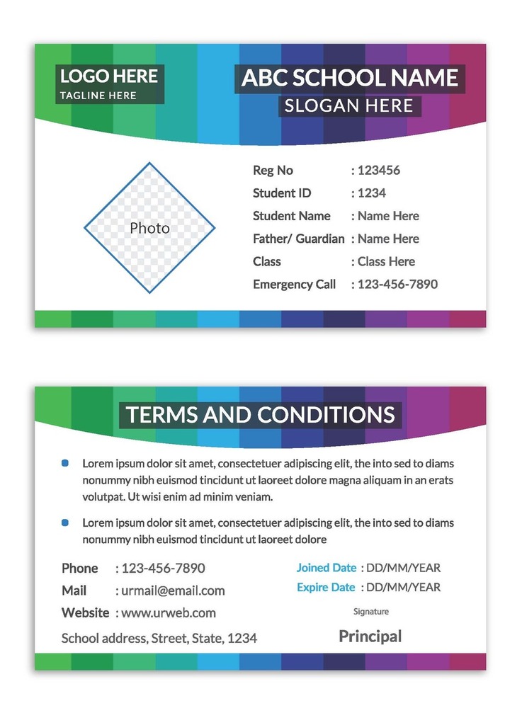 School Id Cards - Color: Multi Coloured