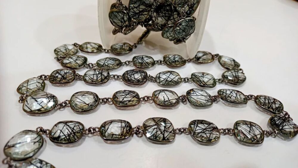 Black Rutilated Quartz Briolette chain .