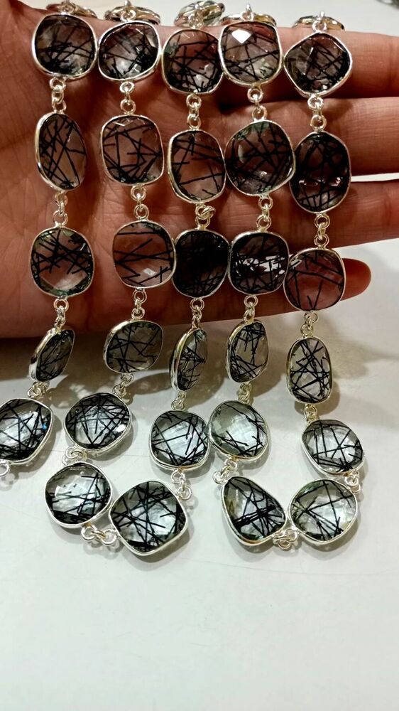 Black Rutilated Quartz Briolette chain .