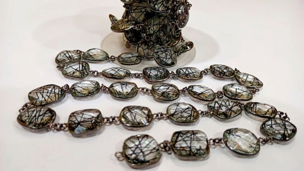 Black Rutilated Quartz Briolette chain .