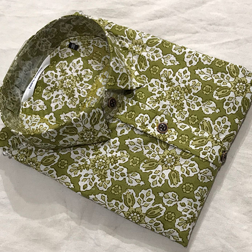 Mens Light Green Printed Collar Shirt