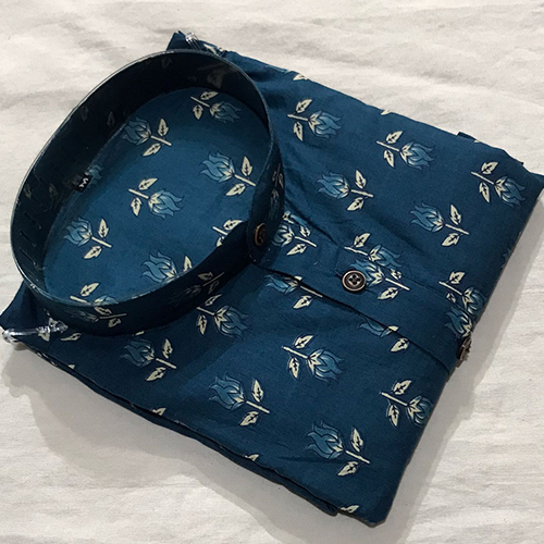 Blue Printed Full Sleeve Long Kurta