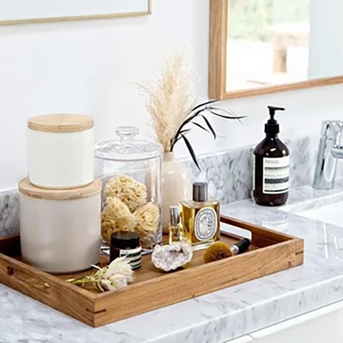 Wooden Bathroom Tray - High-Quality Wood, Available in Various Sizes, Elegant Brown Color - Unique Bathroom Fitting Connection, Sleek Rectangular Design