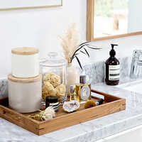 Wooden Bathroom Tray - High-quality Wood, Available In Various Sizes, Elegant Brown Color - Unique Bathroom Fitting Connection, Sleek Rectangular Design