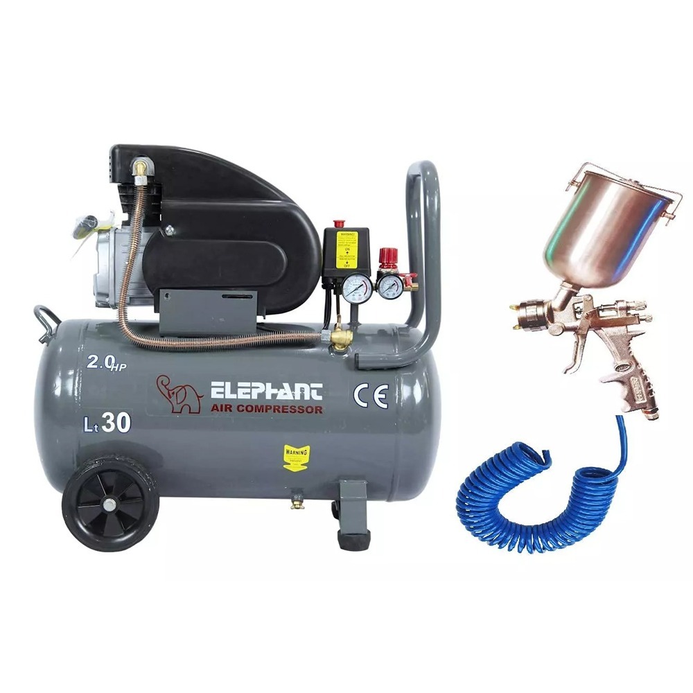 Elephant 2 HP 30 L Lubricated Air Compressor Combo with Paint Spray Gun & PU Pipe PR-01+AC30C