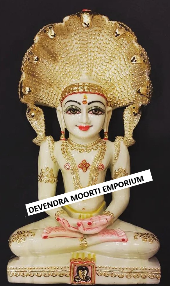 Marble Parshwanath Jain Statue - Size Range 1 to 8 Feet, Pure White Color | Ideal for Temple and Home Décor