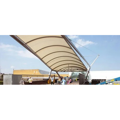 Walkway Structured Tensile - Steel Material, 10-15 ft Height, Custom Color Options | Durable Concrete Floor, Ideal for Public Spaces