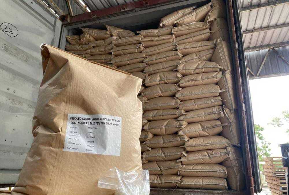Soap Noodles - 8020 78% Tfm, Snow White, High Purity Sodium Palmitate, Odorless, Solid Form, 25 Kg Paper Bags, Suitable For Toilets And Multipurpose Soaps