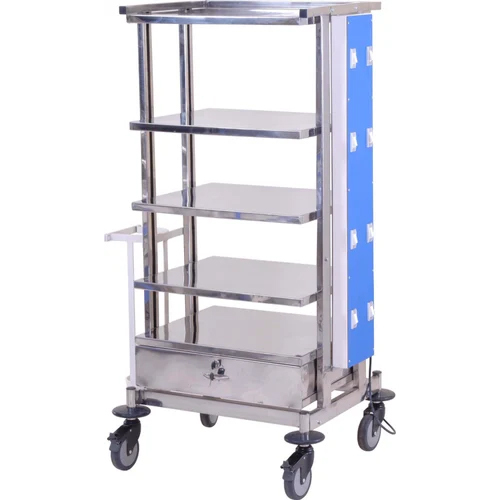 Hospital Monitor Trolley - Color: Silver And Blue