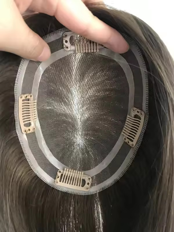 Indian Hair Toupee Silk Mono Base natural brown for women thining 5x5 Wholesaler