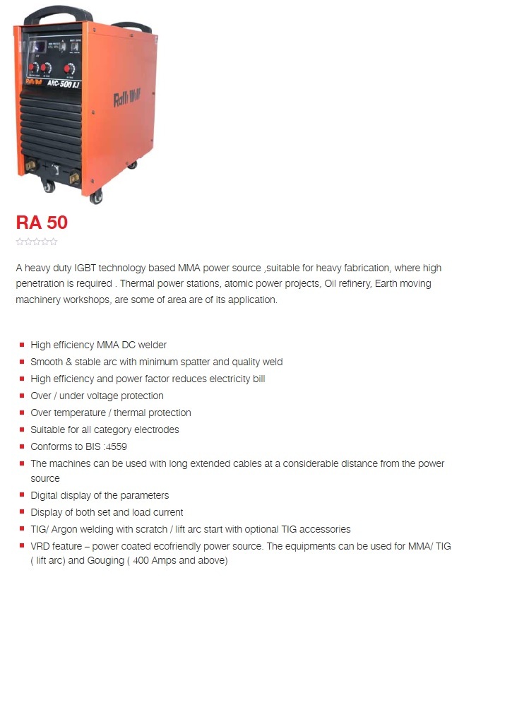 Ralli Wolf Welding Machine Arc Series (Ra50) - Feature: High Performance