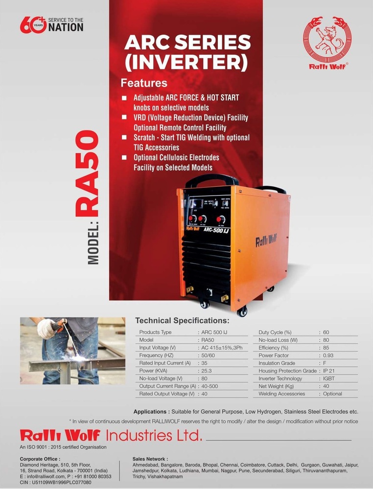 Ralli Wolf Welding Machine Arc Series (Ra50) - Feature: High Performance