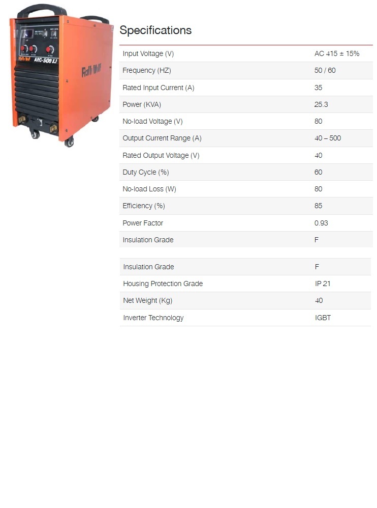 Ralli Wolf Welding Machine Arc Series (Ra50) - Feature: High Performance