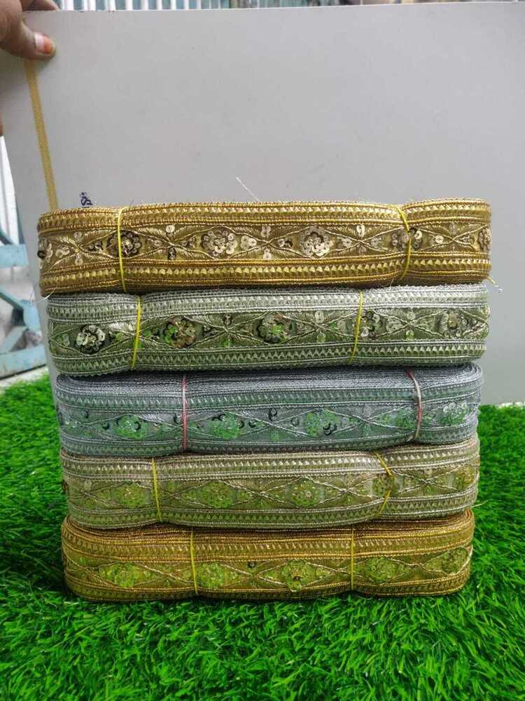 Hand Work Lace - Net Material, Straight Pattern, Golden Color | Features: Embroidered Design With Sequins, Female Gender Specific, Lace Embellishment