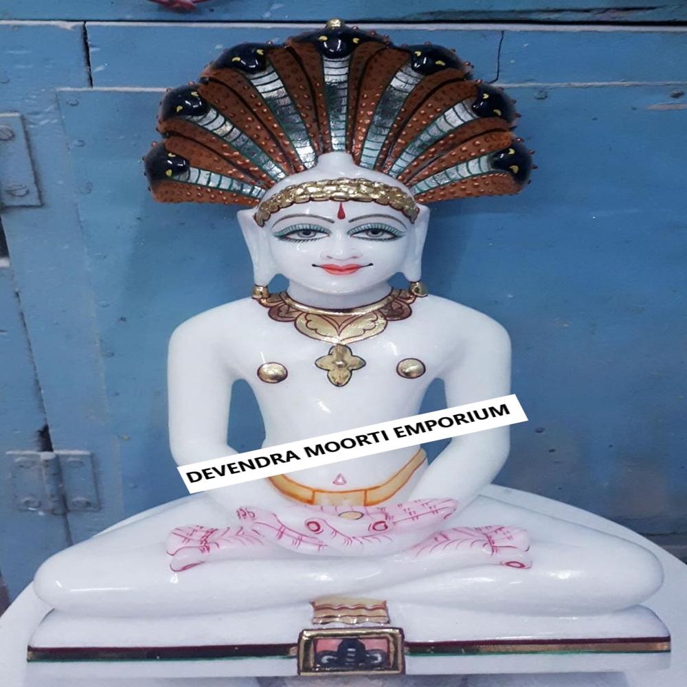 Makrana Marble Multicolor Parshwanath Marble Jain Mahaveer Statue - Height: 18 Inches Inch (In)