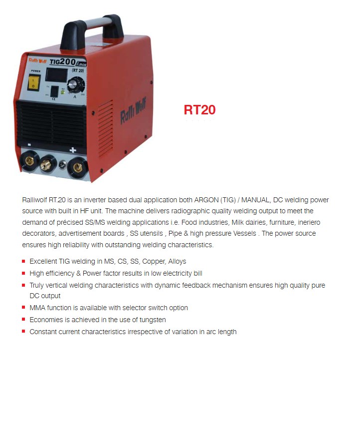 Ralli Wolf Welding Machine TIG SERIES (RT 20)