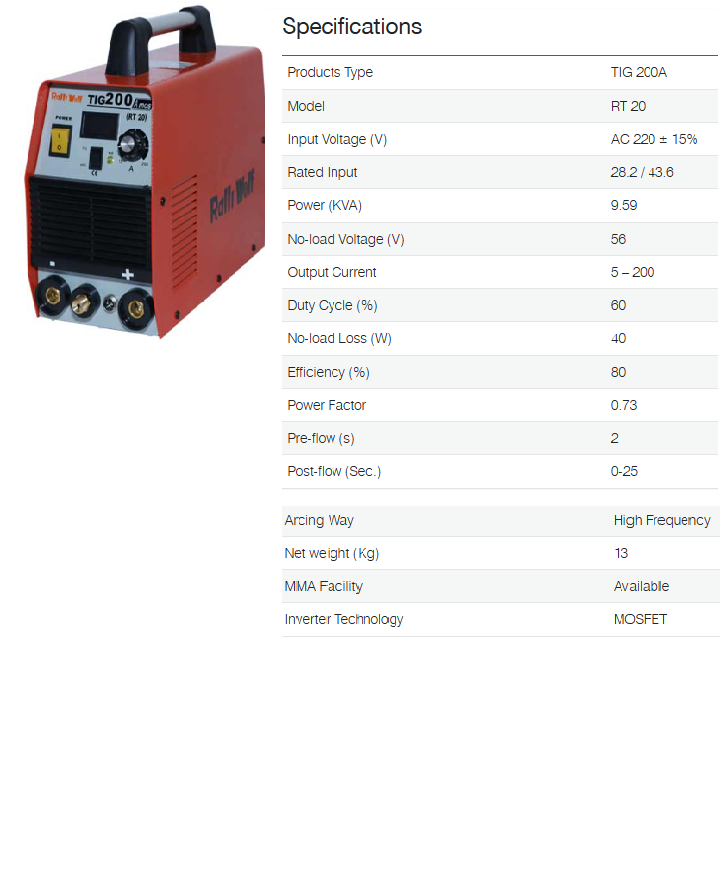 Ralli Wolf Welding Machine TIG SERIES (RT 20)