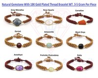 Handmade Design Natural Gemstone 18k Gold Plated Adjustable Thread Bracelet - Color: Multi Color
