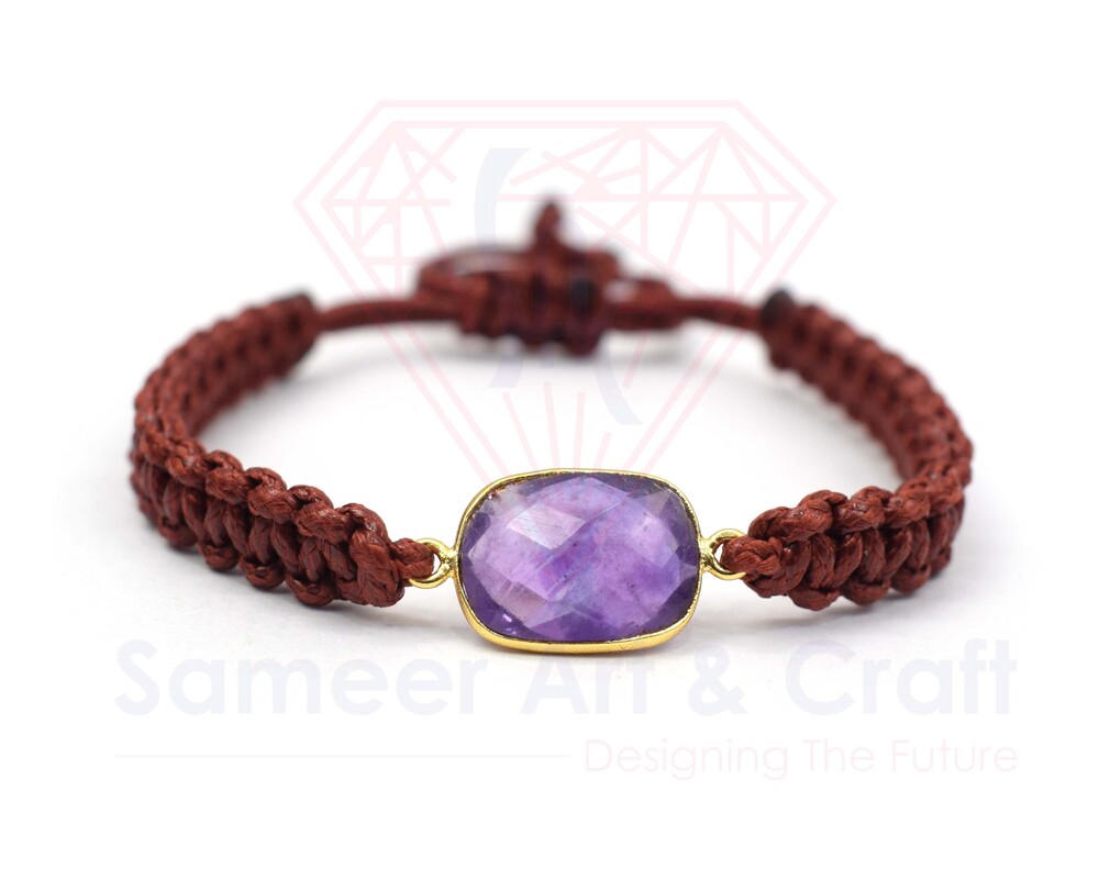 Handmade Design Natural Gemstone 18k Gold Plated Adjustable Thread Bracelet