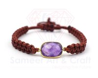 Handmade Design Natural Gemstone 18K Gold Plated Adjustable Thread Bracelet