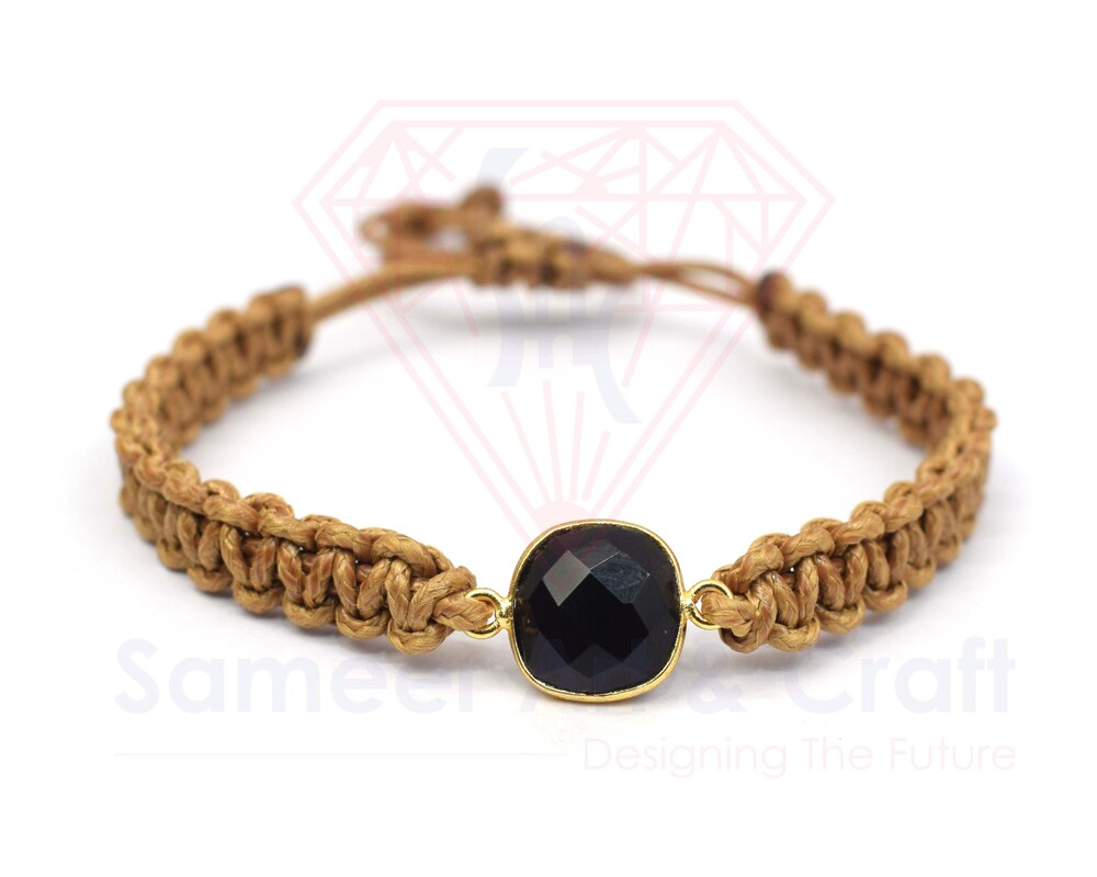 Handmade Design Natural Gemstone 18k Gold Plated Adjustable Thread Bracelet