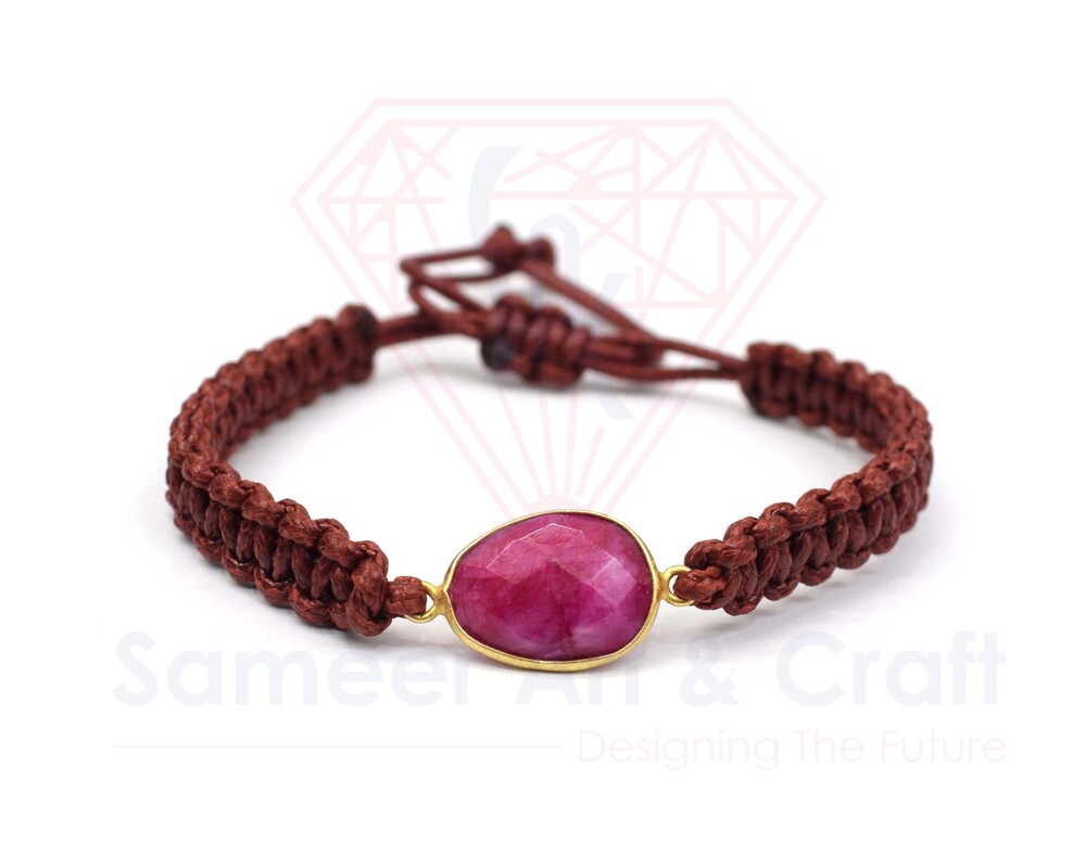 Handmade Design Natural Gemstone 18K Gold Plated Adjustable Thread Bracelet